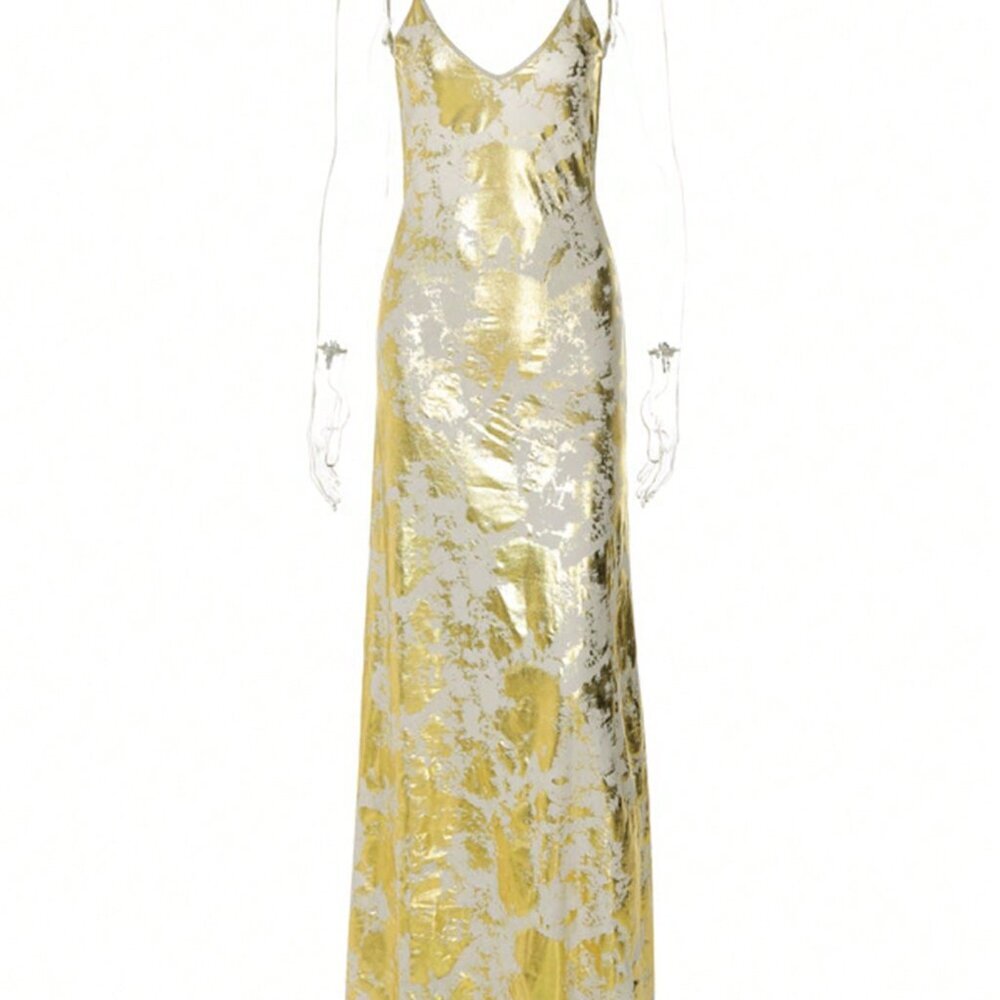 Apricot Elegant Women's Backless V-Neck Dress - Picture 5 of 9